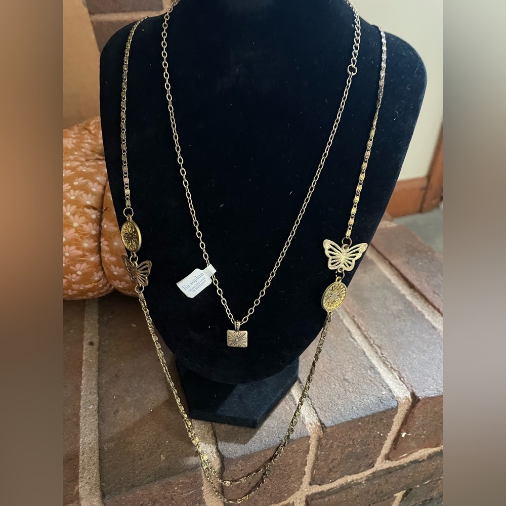 Lia Sophia Fashion Gold Butterfly Necklace 2 set included as in photo
